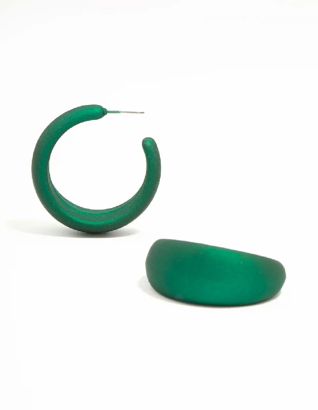 Women’s gold-plated earrings-Green Pearlised Hoop Earrings