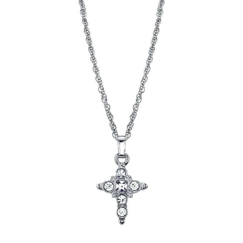 Women’s vintage pendant necklace-1928 Jewelry Clear Crystal Cross Pendant Necklace 16" + 3" Extender