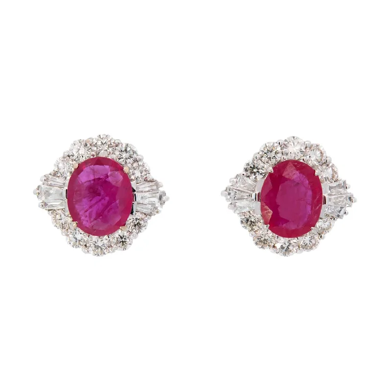 Women’s bar earrings-Estate 18k 3.50ctw Ruby and Diamond Stud Earrings