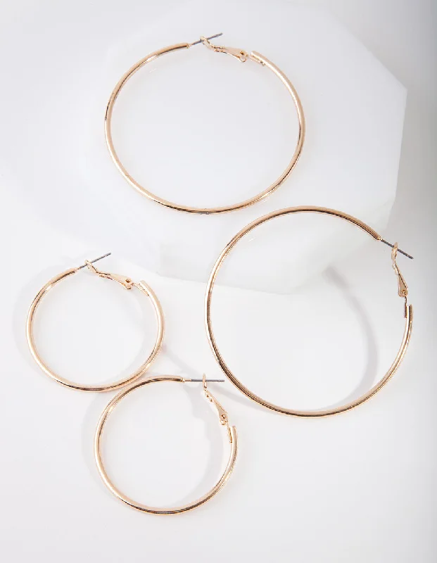 Women’s large hoop earrings-Gold Mixed Hoop Earring Pack