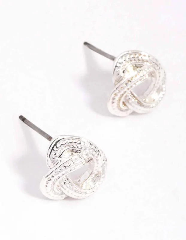 Women’s dainty earrings-Silver Rope Knotted Stud Earrings