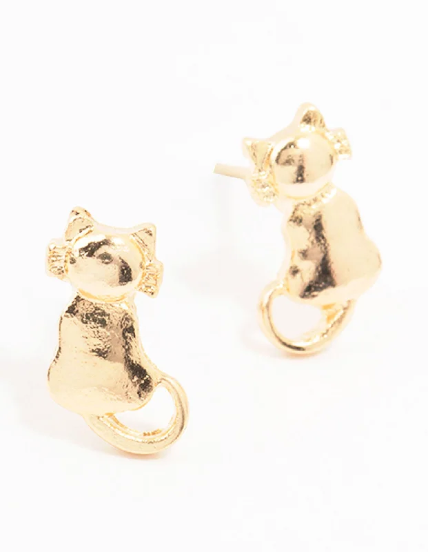 Women’s emerald drop earrings-Gold Cat Stud Earrings