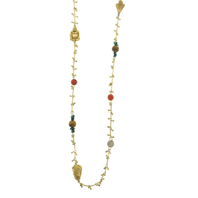 Women’s gold necklace-T.R.U. Droplet Chain With Buddha And Gemstone Accents Necklace 44"