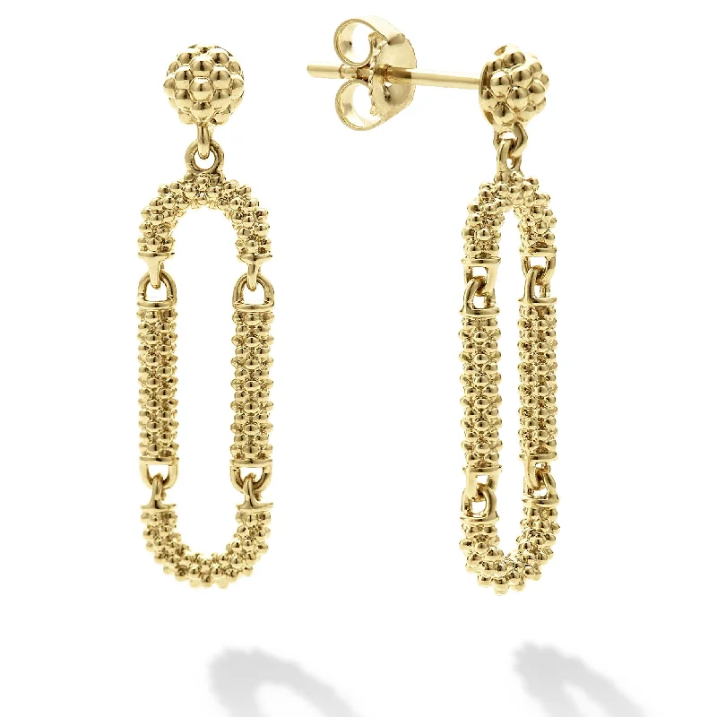 Women’s bar earrings-Signature Caviar 18K Gold Superfine Caviar Drop Earrings