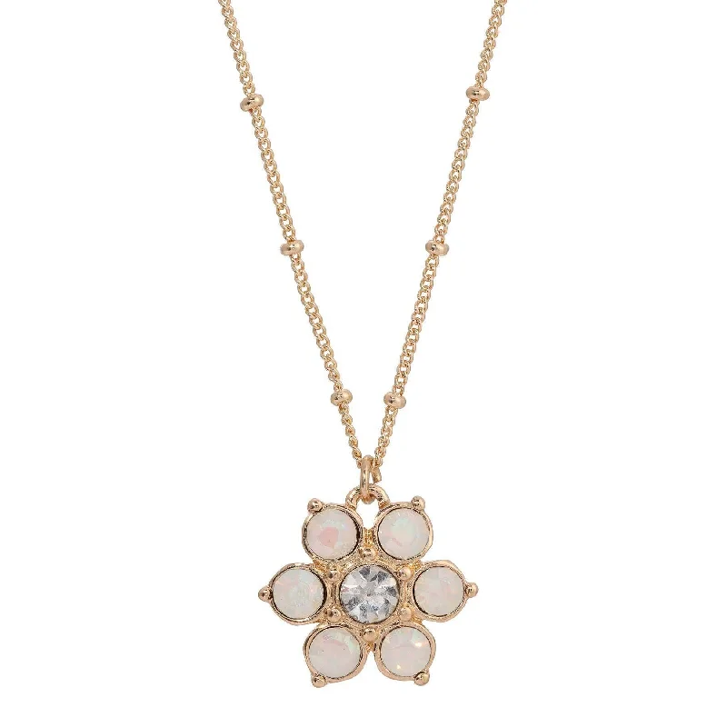 Women’s key pendant necklace-1928 Jewelry Opal Radiance Stone & Crystal Flower Pendant Necklace 16" + 3" Extension