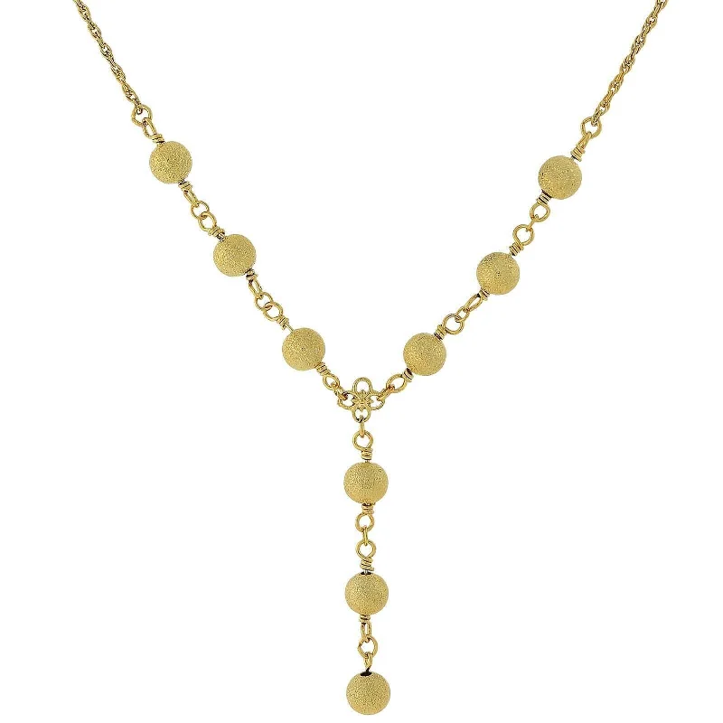 Women’s moon and stars necklace-2028 Jewelry Gold Sanded Bead Y-Necklace 16" + 3" Extender