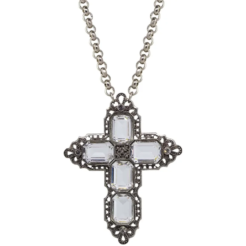 Women’s pendant necklace-Symbols Of Faith Octagon Stone Cross Pendant Necklace 18" + 3" Extender