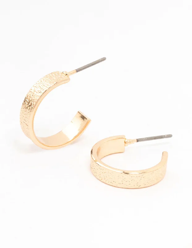 Women’s pearl drop earrings-Gold Wide Foil Huggie Earrings