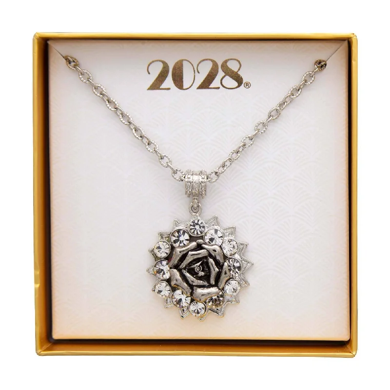 Women’s twisted gold necklace-2028 Jewelry Crystal Flower Pendant Necklace 16" + 3" Extender