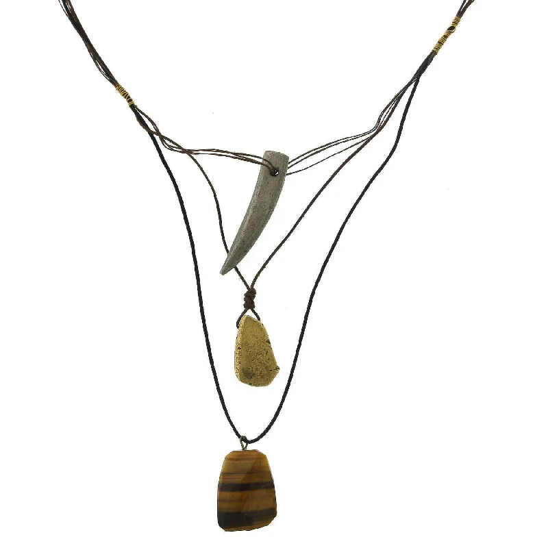 Women’s nameplate necklace-T.R.U. Waxed Linen Wire 3 Drop With Gemstone Tigers Eye Y-Pendant Necklace 28"