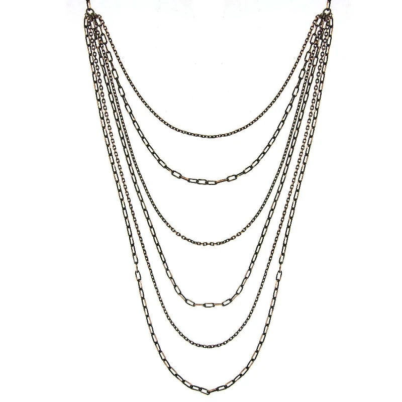 Women’s sapphire necklace-1928 Jewelry Eclipse Black And Gold 6-Strand Layered Chain Necklace 16" + 3" Extender