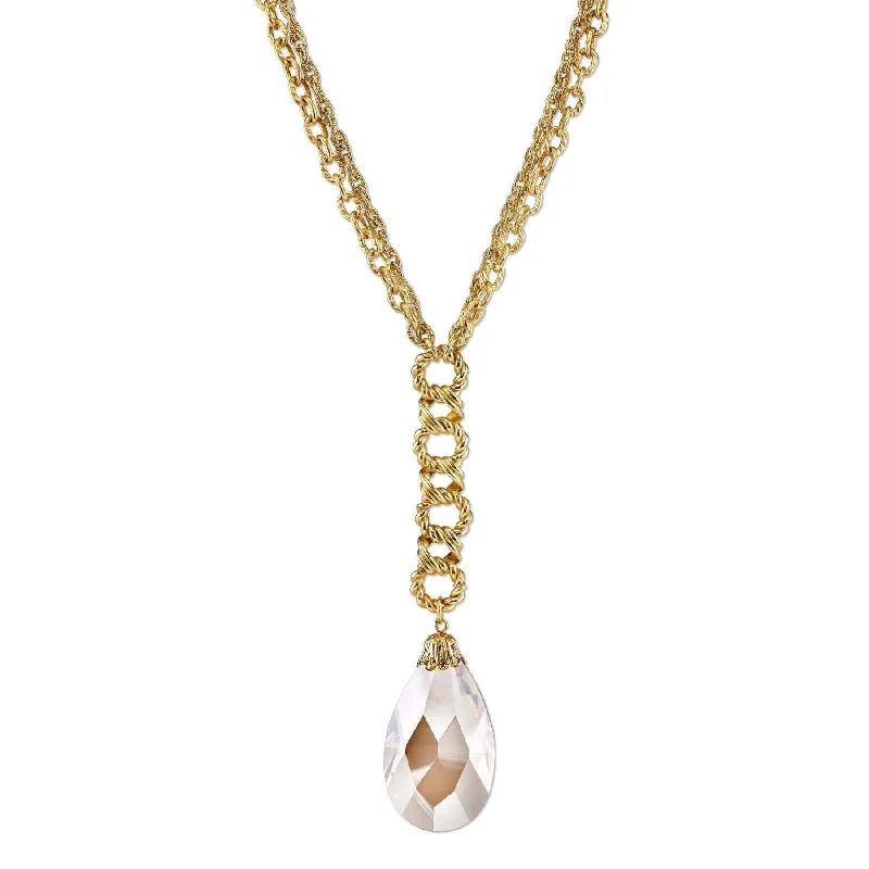 Women’s princess necklace-2028 Jewelry Light Topaz Color Crystal Teardrop Briolette Y-Necklace 16" + 3" Extender