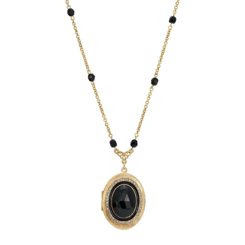 Women’s luxury necklace-1928 Jewelry Soir̩e Jet Black Oval Stone Locket Necklace 30"