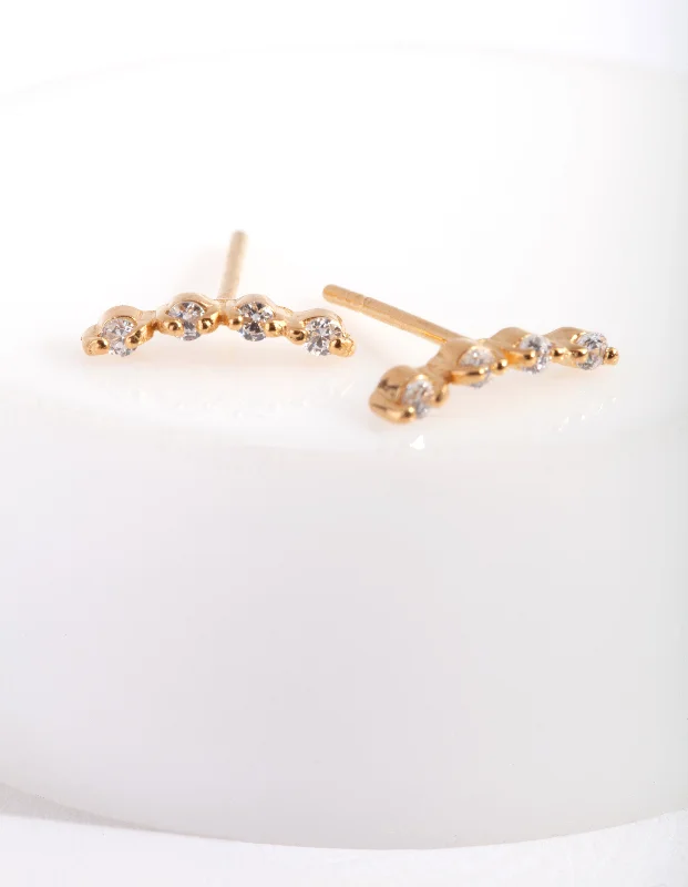 Women’s romantic earrings-Gold Plated Sterling Silver 4 Diamante Crawler Earrings