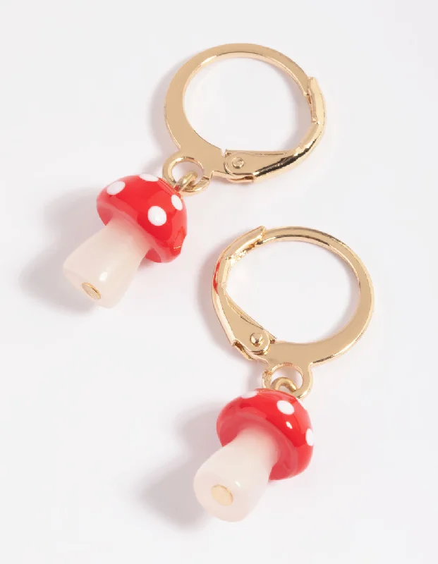 Women’s butterfly earrings-Red Mushroom Huggie Hoop Earrings