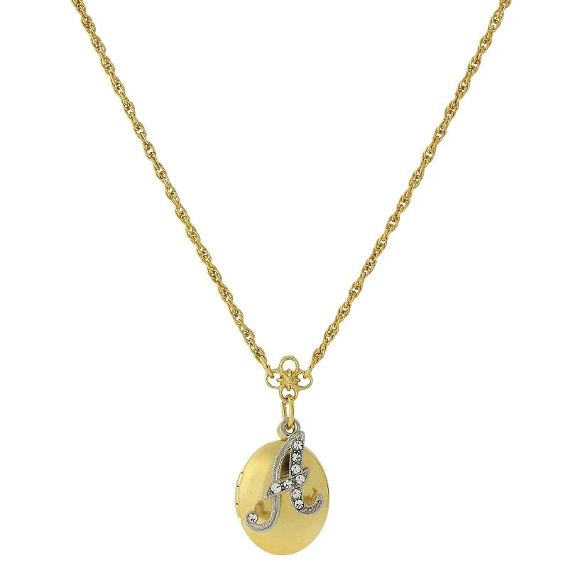 Women’s wedding necklace with pearls-1928 Jewelry Crystal Initial Gold Locket Necklace 16"