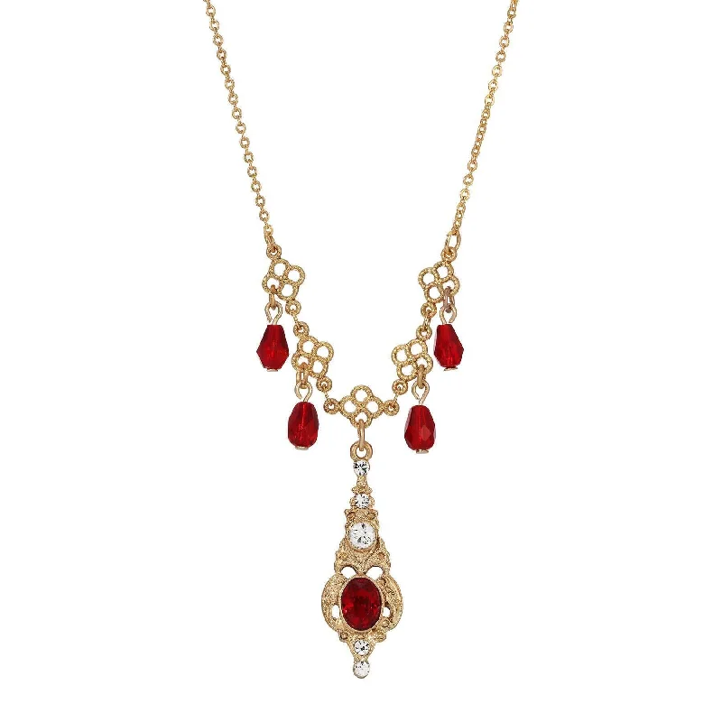 Women’s charm necklace-1928 Jewelry Belle Epoch Red Stone Crystal Drop Necklace 16" + 3" Extender