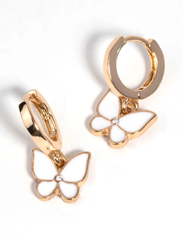 Women’s minimalistic earrings-Gold Butterfly Huggie Hoop Earrings