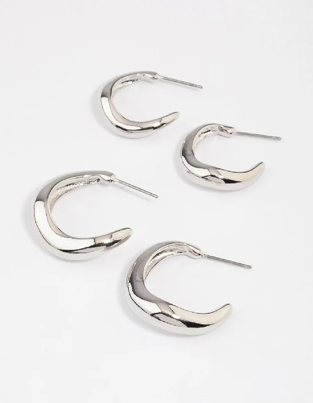 Women’s emerald earrings-Silver Wave Match Hoop Earrings Pack