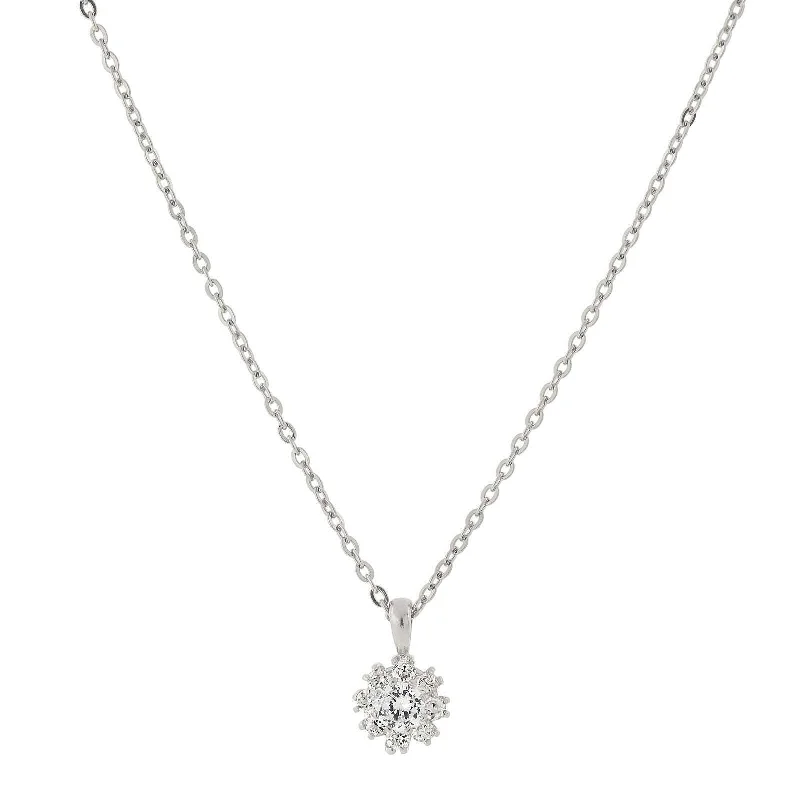 Women’s cross pendant necklace-1928 Jewelry Cubic Zirconia Flower Setting Pendant Necklace 16" + 3" Extender