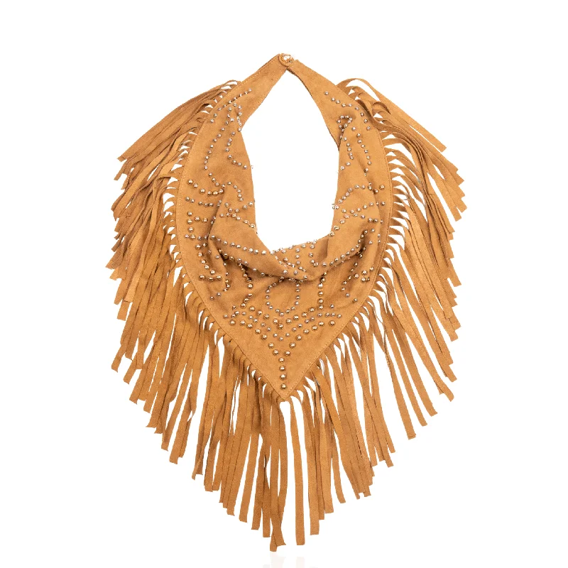 Women’s adjustable necklace-Indira Fringe Scarf Necklace - Cowgirl Suede