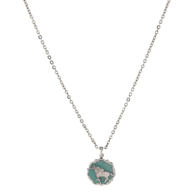 Women’s cross pendant necklace-1928 Jewelry Turquoise Color Enamel Horse Pendant Necklace 16" + 3" Extender