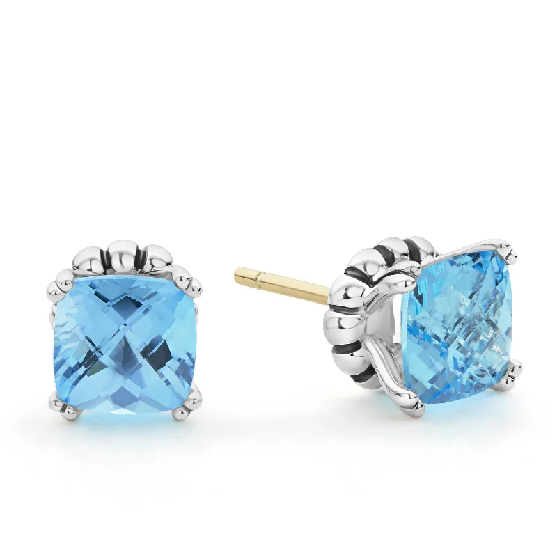 Women’s halo diamond earrings-Caviar Color Swiss Blue Topaz Stud Earrings