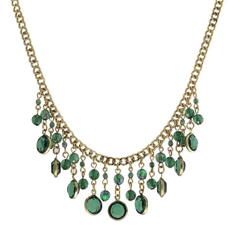 Women’s crystal drop necklace-2028 Jewelry Emerald Green Ab Crystal Drop Bib Necklace 16" + 3" Extender