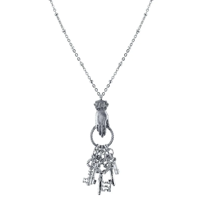 Women’s statement chain necklace-1928 Jewelry Multi Skeleton Keys Charm Hand Pendant Necklace 28"