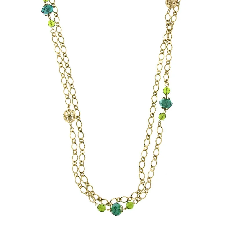 Women’s opal pendant necklace-1928 Jewelry Green Crystal And Filigree Bead Long Necklace 42"