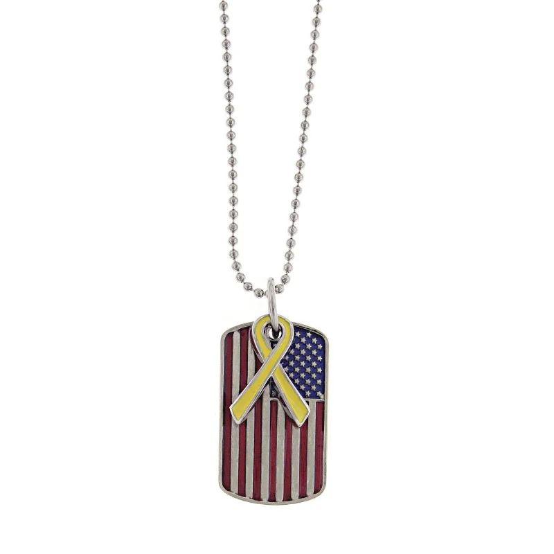 Women’s vintage gold necklace-1928 Jewelry American Flag Dog Tag With Yellow Ribbon Pendant Necklace 24"