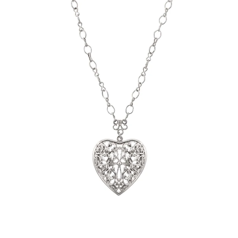 Women’s vintage pendant necklace-1928 Jewelry Filigree Heart Pendant Necklace 16" + 3" Extender