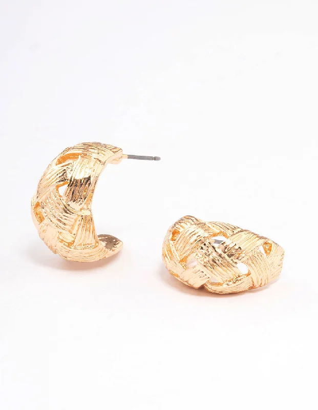 Women’s intricate design earrings-Gold Woven Textured Teardrop Hoop Earrings