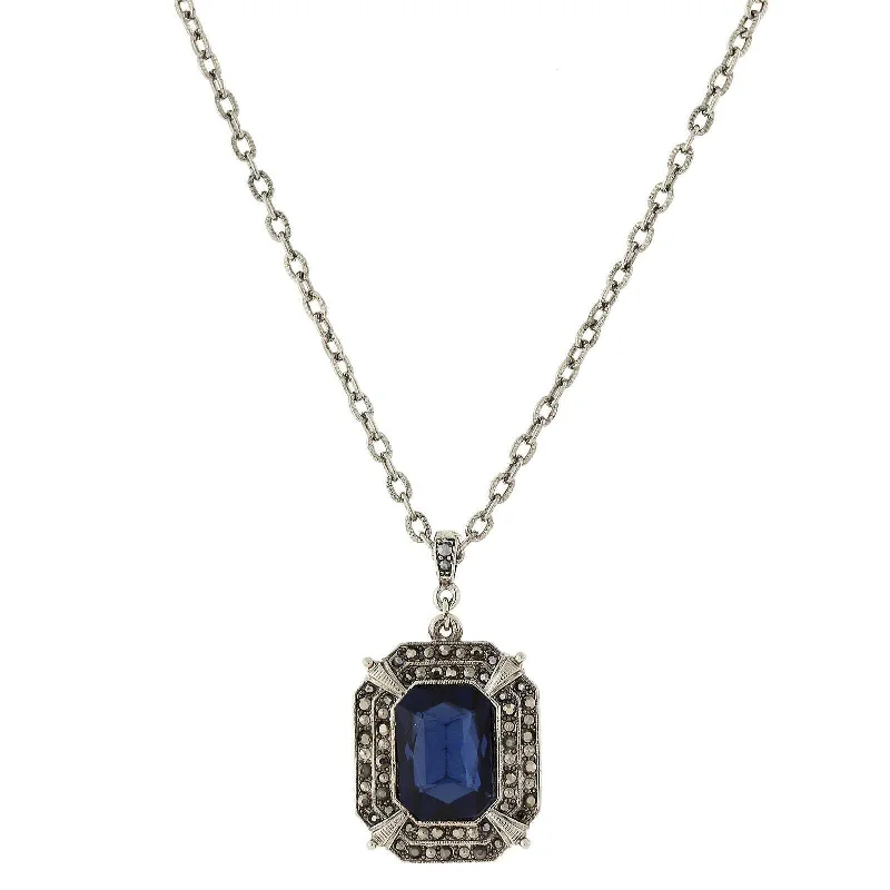 Women’s pendant with diamonds necklace-2028 Jewelry Octagon Montana Blue & Hematite Glass Crystal Pendant Necklace 16" + 3" Extender