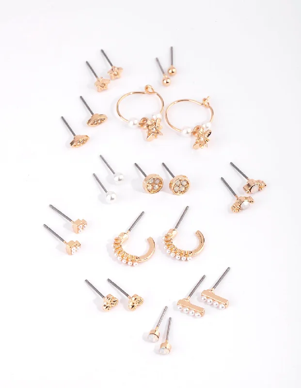 Women’s dainty earrings-Gold Celestial Pearl Stud Earring 12-Pack