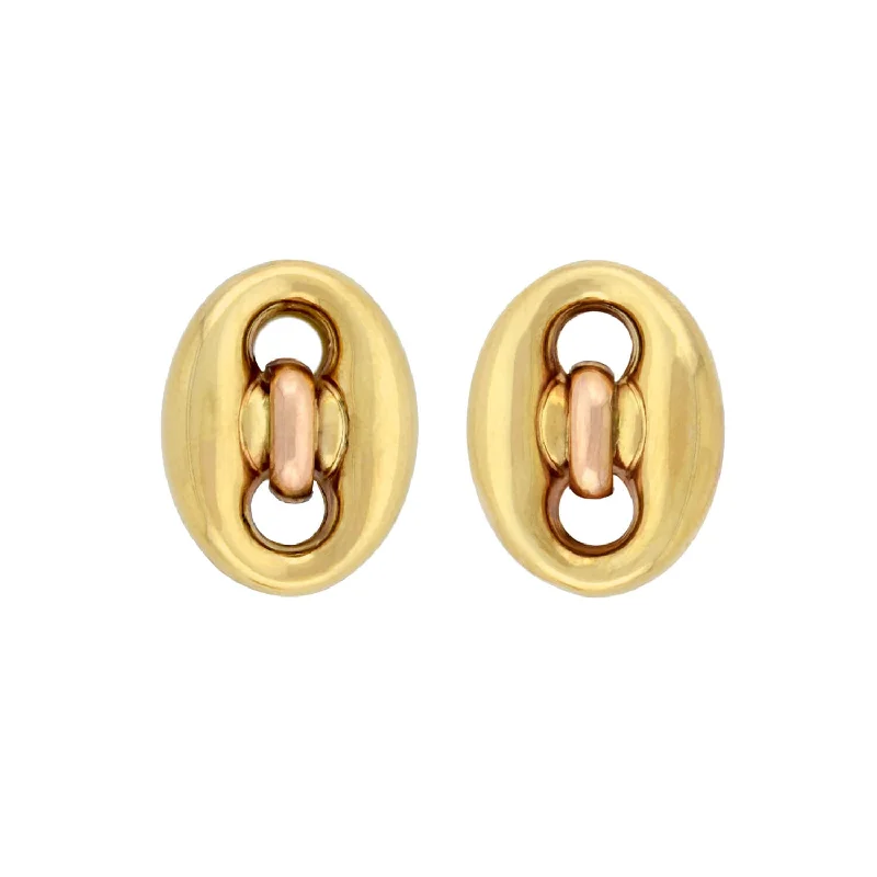 Women’s chandelier earrings-Estate 18kt Two-Tone Anchor Link Omega Post Earrings