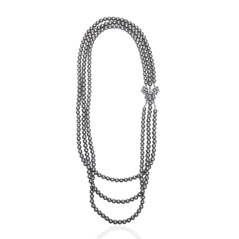 Women’s pendant with diamonds necklace-Diamonique Long Pearl Dress Chain - Gray Bow