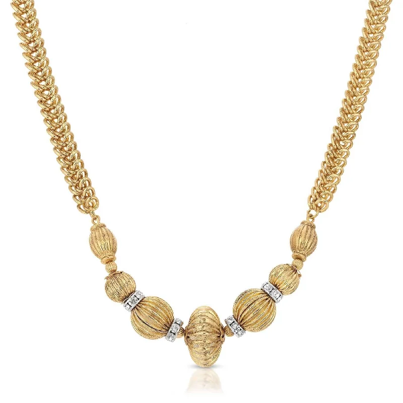 Women’s pearl necklace-1928 Jewelry Corrugated Bead Crystal Accent Twisted Link Necklace 15" + 3" Extender