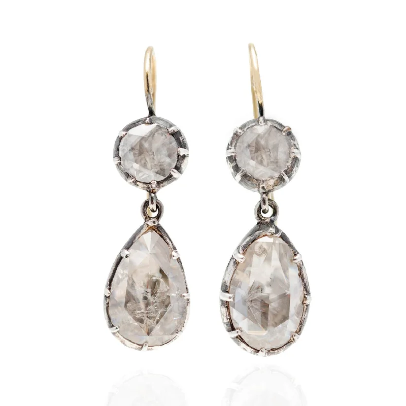 Women’s gemstone drop earrings-Georgian 18kt/Sterling Rose Cut Diamond Earrings 6ctw