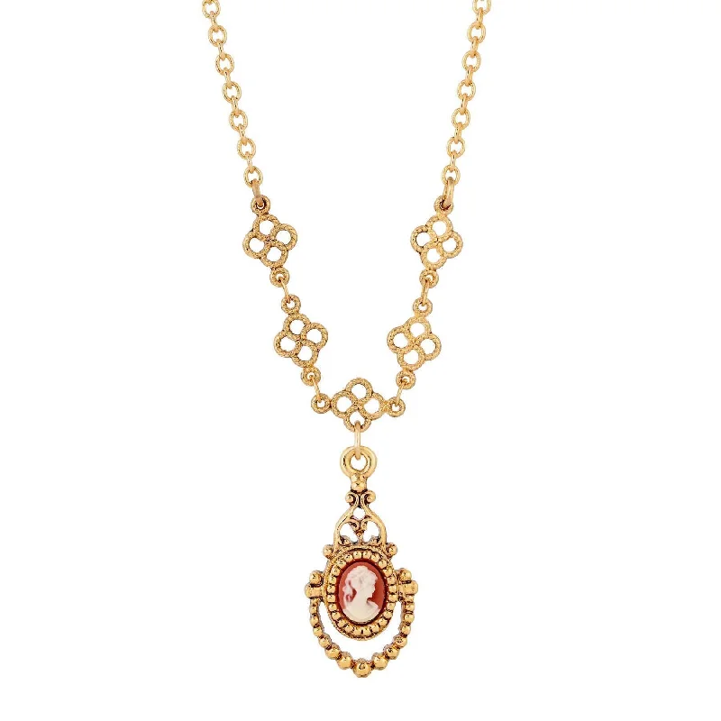 Women’s custom name necklace-1928 Jewelry Royal Carnelian Cameo Pendant Necklace 16" + 3" Extender