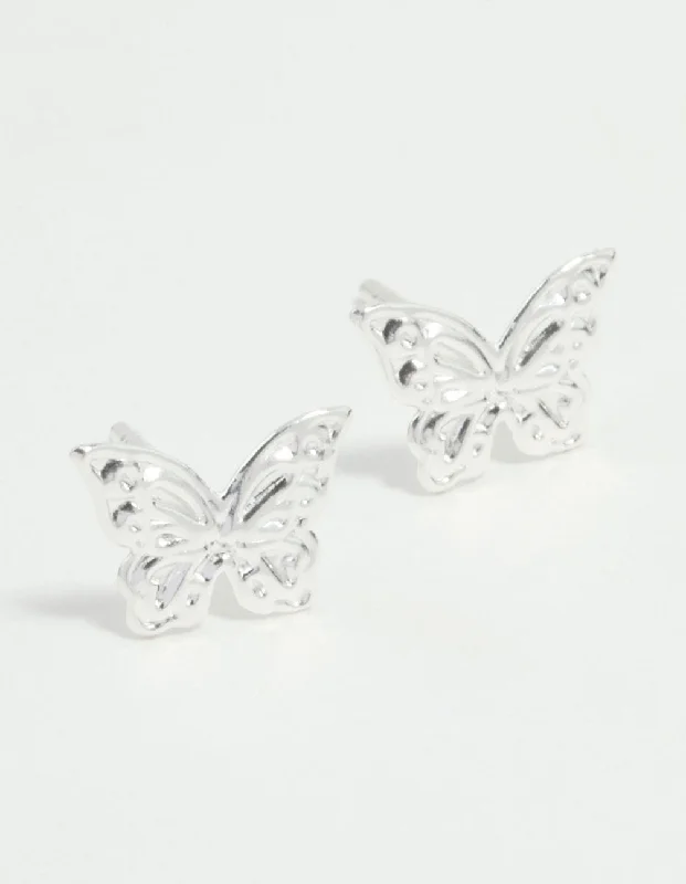 Women’s teardrop earrings-Sterling Silver Butterfly Stud Earrings