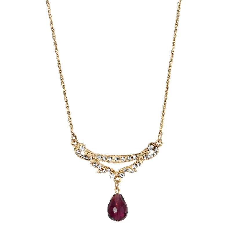 Women’s birthstone necklace-1928 Jewelry Cheshire Crystal Teardrop Collar Pendant Necklace 16" + 3" Extender