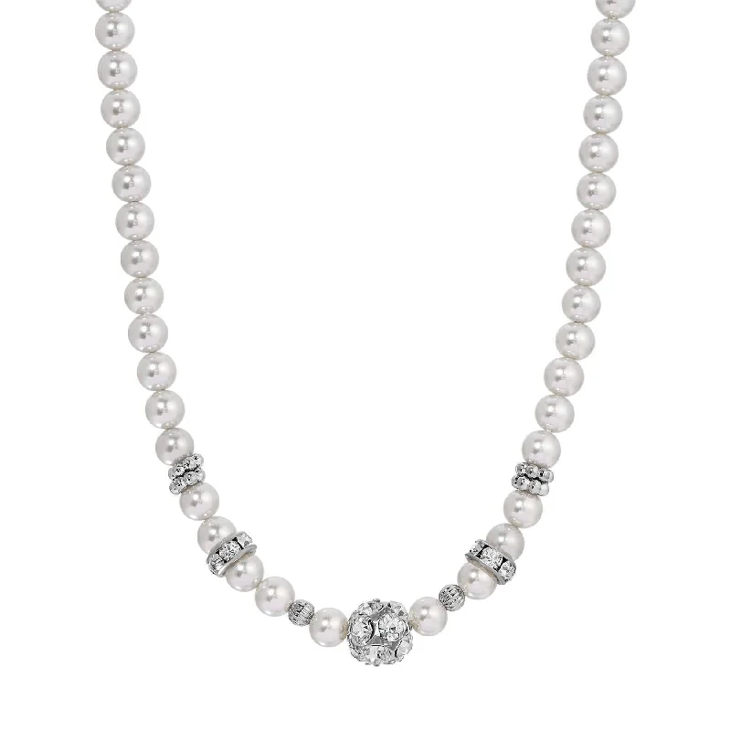 Women’s beaded necklace-1928 Jewelry Fireball Crystal & Light Grey Faux Pearl Strand Necklace 15" + 3" Extender