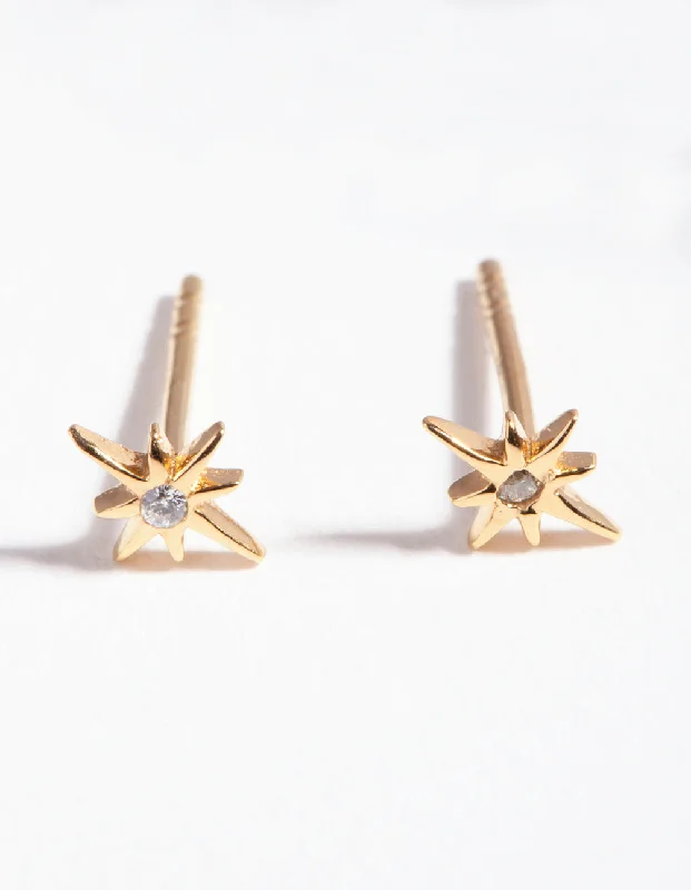 Women’s modern earrings-Gold Plated Sterling Silver Cubic Zirconia Starburst Earrings