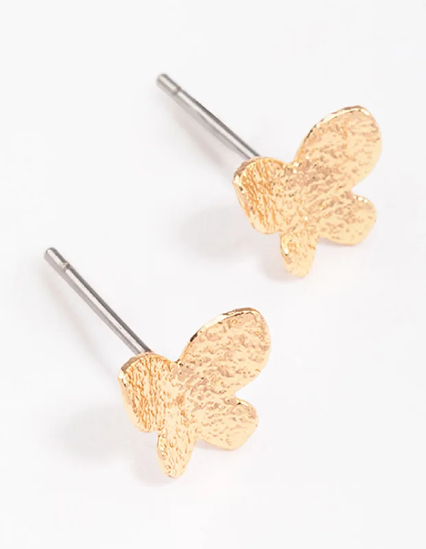 Women’s romantic earrings-Gold Sandblast Butterfly Stud Earrings