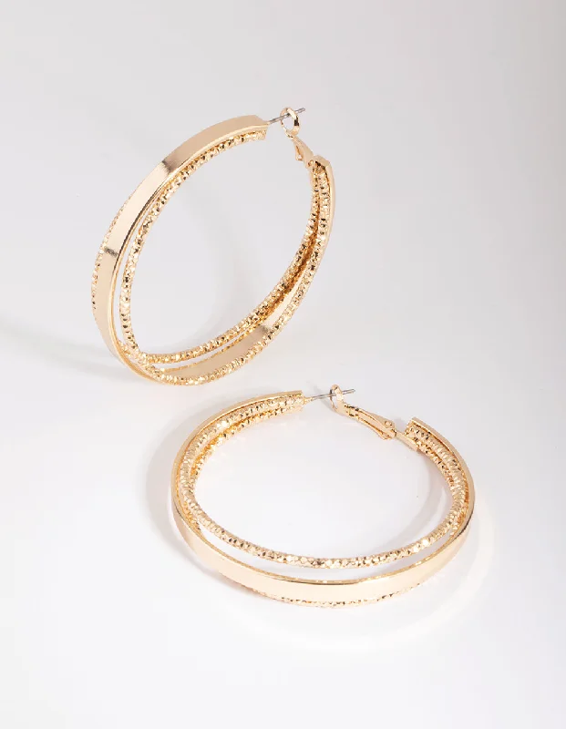 Women’s chic gold earrings-Gold Textured Hoop Earrings