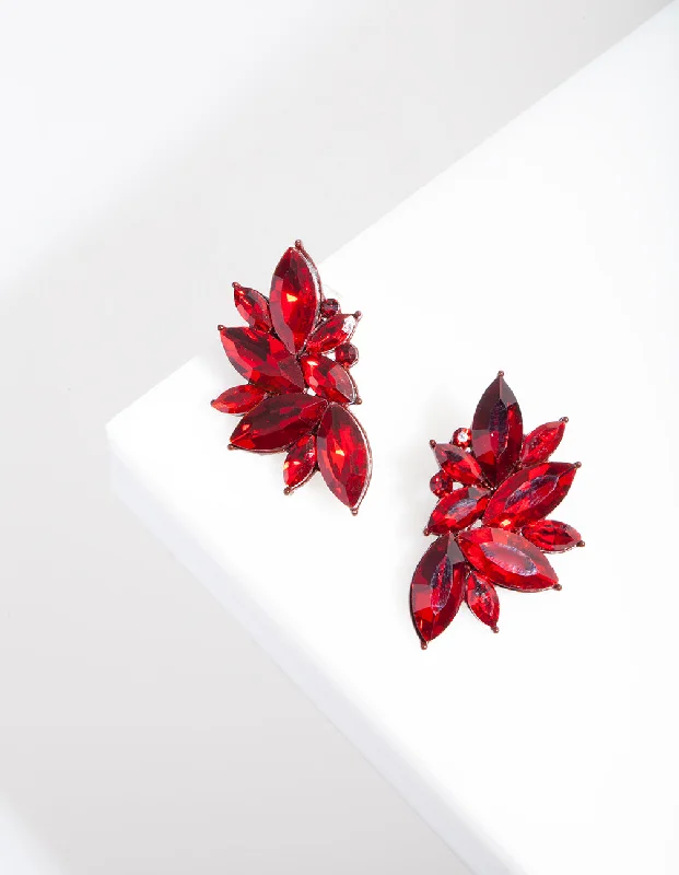 Women’s multi-color earrings-Red Gem Statement Stud Earrings