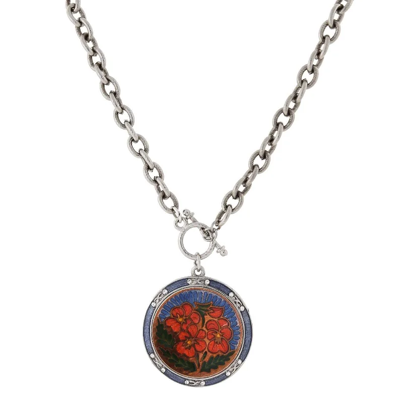 Women’s zodiac sign necklace-1928 Jewelry Blue And Orange Floral Enamel Medallion Toggle Pendant Necklace 20"