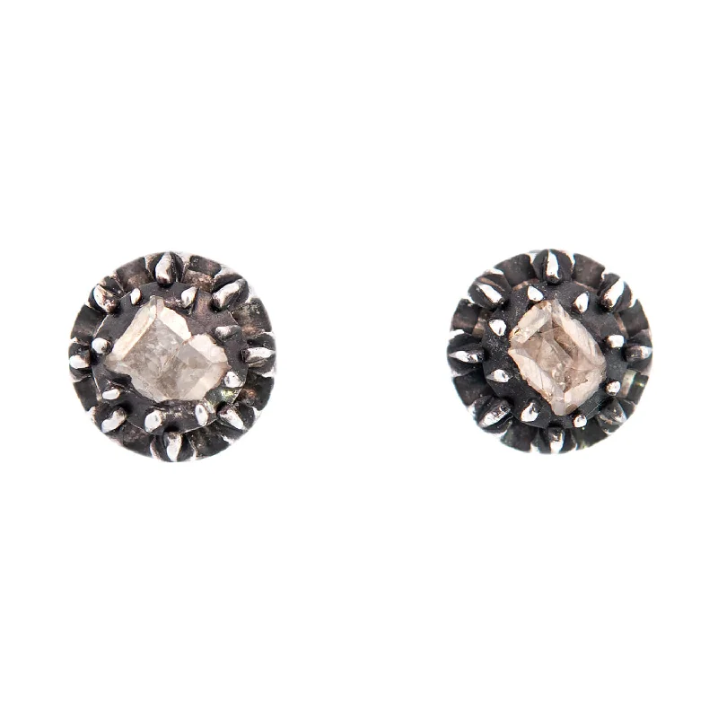 Women’s tiny stud earrings-Victorian 14k/Sterling Silver Table Cut Diamond Stud Earrings