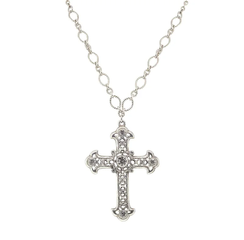 Women’s pearl and diamond necklace-Symbols Of Faith Crystal Large Cross Pendant Necklace 28" Adjustable